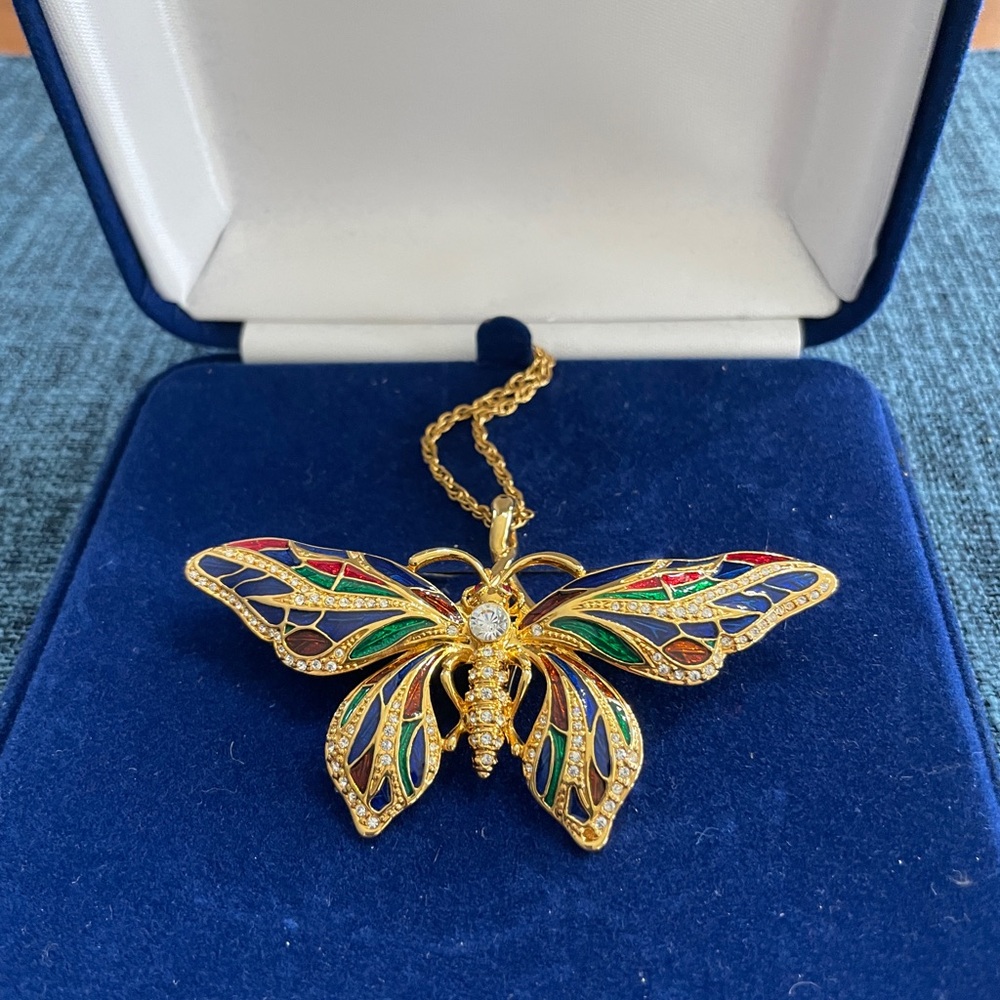 Vintage Camrose & Kross JBK Collection Cloissone Convertible Butterfly Brooch